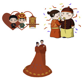 卡通中式婚礼新人中式古典人物