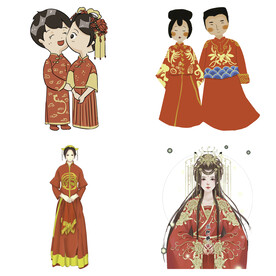 卡通中式婚礼新人中式古典人物