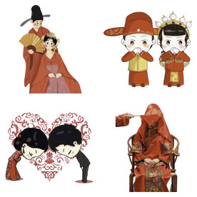 卡通中式婚礼新人中式古典人物