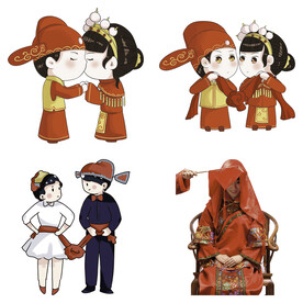 卡通中式婚礼新人中式古典人物