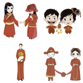 卡通中式婚礼新人中式古典人物