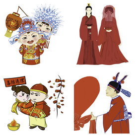 卡通中式婚礼新人中式古典人物