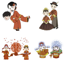 卡通中式婚礼新人中式古典人物