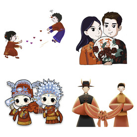 卡通中式婚礼新人中式古典人物