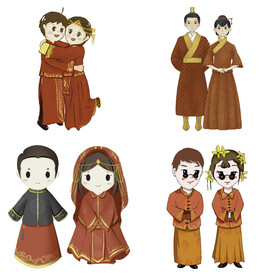 卡通中式婚礼新人中式古典人物