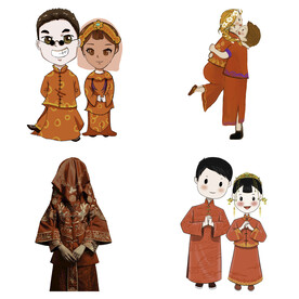 卡通中式婚礼新人中式古典人物