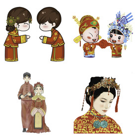 卡通中式婚礼新人中式古典人物