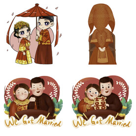 卡通中式婚礼新人中式古典人物