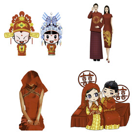 卡通中式婚礼新人中式古典人物