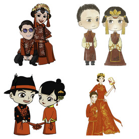 卡通中式婚礼新人中式古典人物