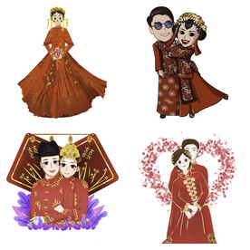 卡通中式婚礼新人中式古典人物