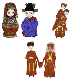 卡通中式婚礼新人中式古典人物