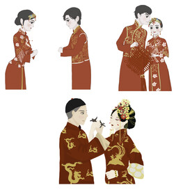 卡通中式婚礼新人中式古典人物