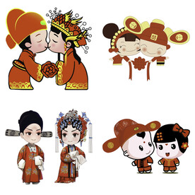 卡通中式婚礼新人中式古典人物