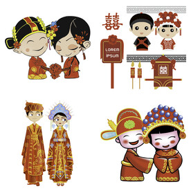 卡通中式婚礼新人中式古典人物