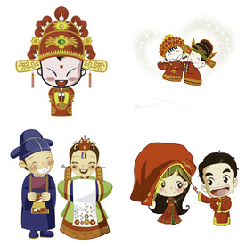 卡通中式婚礼新人中式古典人物