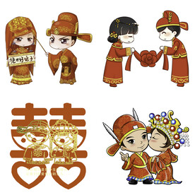 卡通中式婚礼新人中式古典人物
