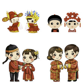 卡通中式婚礼新人中式古典人物