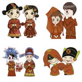 卡通中式婚礼新人中式古典人物