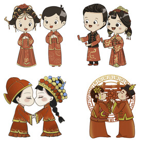 卡通中式婚礼新人中式古典人物