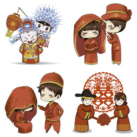 卡通中式婚礼新人中式古典人物