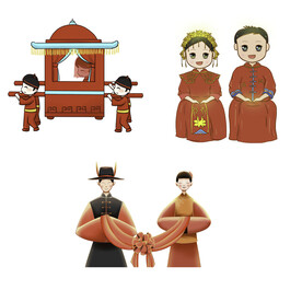 卡通中式婚礼新人中式古典人物