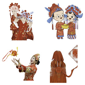 卡通中式婚礼新人中式古典人物