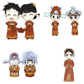 卡通中式婚礼新人中式古典人物