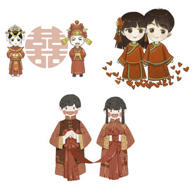 卡通中式婚礼新人中式古典人物