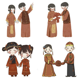 卡通中式婚礼新人中式古典人物