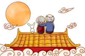 国潮手绘卡通中秋月亮海报