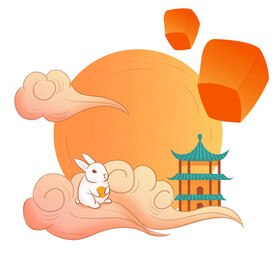 国潮手绘卡通中秋月亮海报