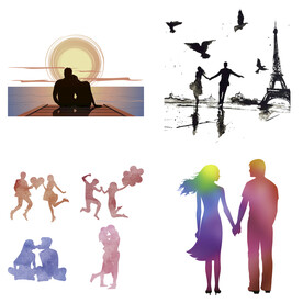 婚礼新郎新娘情侣人物剪影