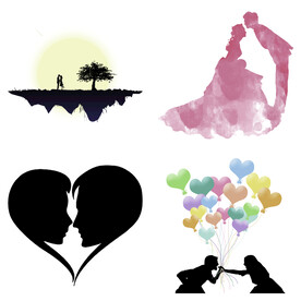 婚礼新郎新娘情侣人物剪影