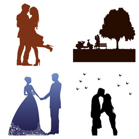 婚礼新郎新娘情侣人物剪影