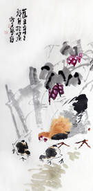 黄秋生 中国画 母鸡小鸡