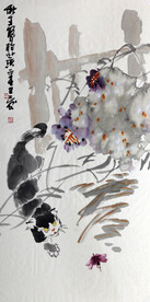 黄秋生 中国画 黑猫抓蝴蝶