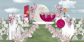 玫红色草坪婚礼