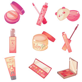 粉色可爱美妆化妆品插画