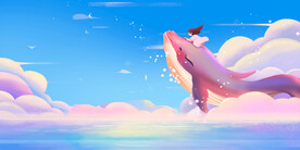 小女孩骑着鲸鱼