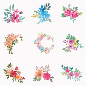 手绘水彩花朵花卉花束