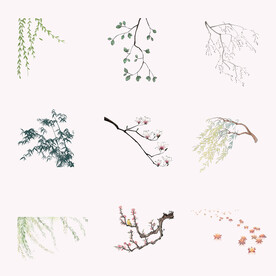 古风垂柳枝叶竹子梅花