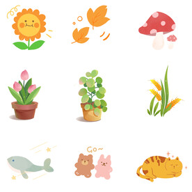 可爱小清新花草动物插画