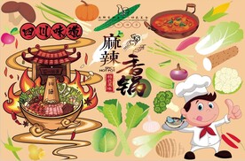 麻辣香锅背景墙CDR模板下载