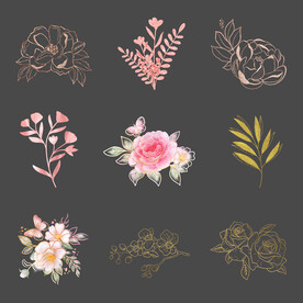 烫金流金水彩植物花卉花朵