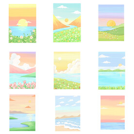 夏日小清新海边落日背景插画