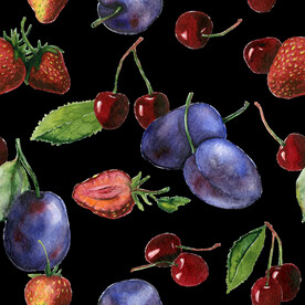 水彩樱桃蓝莓