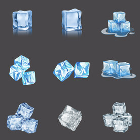 蓝色透明冷冻冰块碎冰
