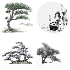 水墨松树松枝迎客松水墨画