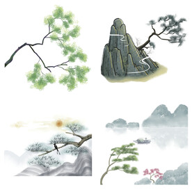 水墨松树松枝迎客松水墨画